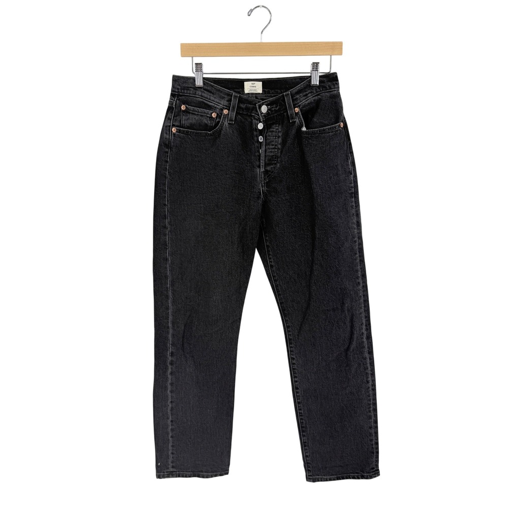 Levi's 501 Curve Jeans Black W28 L30 Straight Leg Denim Button Fly High Rise